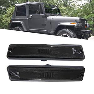KYYET Compatible with 1987-1995 Jeep Wrangler YJ Driver Passenger Side Marker Light Lens Reflector Replace for CH2550105 56001424 ;(Smoke Lens)