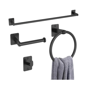 Matte Black Bathroom Accessories Set, KLJKPA 4 Pieces Bathroom Hardware Set, 24 inch Towel Bar, Towel Racks for Bathroom, Robe Towel Hooks, Toilet Paper Holder Wall Mounted