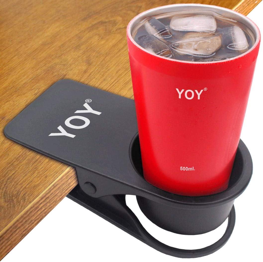 YOY Drink Cup Holder Clip - Table Desk Side Water Glass Beer Bottle Beverage Soda Coffee Mug Holder Cup Saucer Clip Design for Home Office, Black (1 Pack)