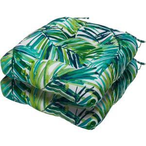 Magpie Fabrics 19"x19" Tufted Seat Cushion 2 Pack, U-Shaped Patio Cushions with Ties, Outdoor/Indoor Chair Pads Waterproof for Dining Garden Balcony Office - Green Palm Leaves