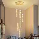 6-Light Gold Modern Crystal Raindrop Chandelier for Dining Room Entrance Long Crystal Bubble Column Chandelier for High Ceiling Lighting Fixtures LED Lampara, 3000k-6000K
