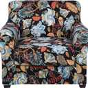 hyha Couch Covers, Chair/Sofa Covers, Floral Pattern, Stretch, Printed, 2 Pieces, Armchair Slipcover, Separate Couch Cushion Slipcover, Furniture Protector for Dogs(Armchair, Floral) (Small, Black)