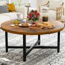 Coffee Table, 31.5" Large Coffee Tables, Brown Round Coffee Tables for Living Room, Floor Table for Sitting on The Floor, Center Coffee Table with Metal Frame for Office Apartment Home, Round, 31.5-inch diameter, 17.7-inch height