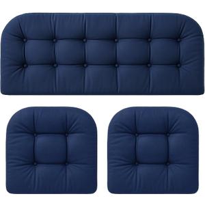 Barydat 3 Pack Wicker Furniture Cushions Waterproof Outdoor/Indoor Tufted Wicker Chair Cushions 1 Loveseat and 2 U-Shape Rattan Chairs for Patio Furniture, Rattan Love Seat, Bench(Navy Blue)