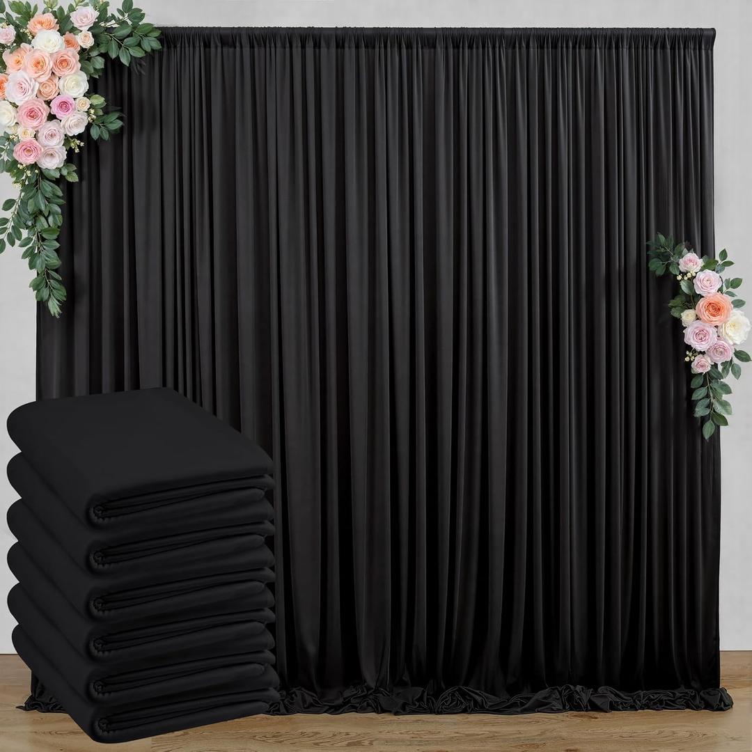30 ft x 10 ft Wrinkle Free Black Backdrop Curtain for Parties, 6 Panels 10ft Polyester Black Photo Backdrop Drapes for Graduation Birthday Wedding Party Stage Curtains, Thick Bulk Background Curtains