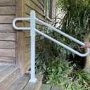 SMQLJXC 28"-8.5"L X 35.5"H Single Post Wrought Iron Handrails for Outdoor 1-3 Steps, Metal Outdoor Stair Railing, Railings for Steps, Fits Garage, Porch (White)