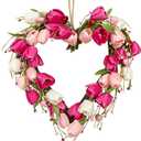 VioletEverGarden Valentine’s Day Wreath 18 Inch Valentines Day Door Wreath with White Pink Red Tulip Berry and Green Leaf Valentines Heart Wreaths for Valentine’s Day Wedding Festival Decor