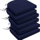 downluxe Outdoor Chair Cushions Set of 6 for Patio Furniture, Water-Resistant Patio Chair Cushions with Ties, High Density Foam Outdoor Seat Cushion, 17" X 16" X 2", Navy