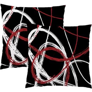 Red and Black Throw Pillow Covers 18x18 Set of 2 Grey Modern Abstract Decorative Pillow Cases Soft Velvet Geometric Two Sides Pattern Decor for Sofa Couch Living Room Bedroom Home Outdoor