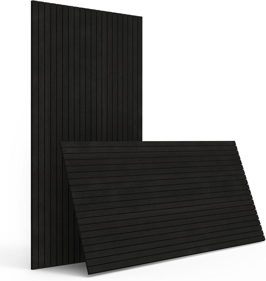 4-Piece Wood Slat Wall Panel for Interior Wall Decor Noise Cancelling 47.2" x 23.6" Peel and Stick Acoustic Decorative 3D Sound Absorbing Wall Paneling, Black Oak