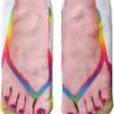 3D Manicure Print Socks Funny Flip Flop Socks 3D Pattern Socks Sandal Socks Low Cut Ankle Silly Socks- A Gag Gift (5-9, 1-gold-20cm)