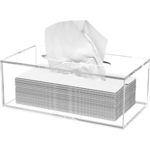 Acrylic Tissue Box Cover, Clear Tissue Box Holder, PITBVO Facial Napkin Dispenser Holder Case Dryer Sheet Holder for Car, Bathroom, Kitchen, Office, Living Room, Home, Laundry, Counter Hotel Use (9.85"L x 5.1"W x 4.5"H)