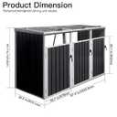 Metal Outdoor Galvanized Steel Trash Bin Shed for 3-Trash Bins for Trash Storage, Grey