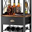 Homeiju Wine Rack Freestanding Floor, Bar Cabinet for Liquor and Glasses, 4-Tier bar Cabinet with Tabletop, Glass Holder, Storage Drawer and Wine Storage for Living Room, Home Bar