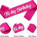 2 x It's My Birthday Sash Hot Pink with Glitter Silver Letters Happy Birthday Sash for Women Girl Bday Gift Ideas Party Favors