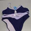 CUPSHE Bikini Set for Women Two Piece Swimsuits Cut Out High Waisted Scoop Neck V Cut Bottom (Small, Purple/Blue)
