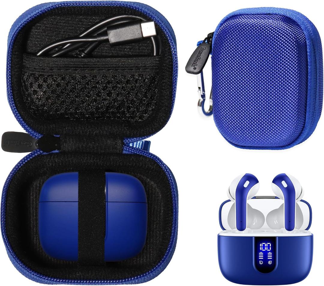 CaseSack Case for TAGRY X08 Bluetooth Headphones True Wireless Earbuds 60H, mesh Pocket for Charge Cable (Blue)