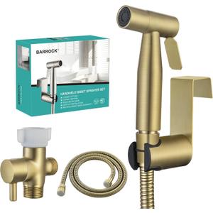 BARROCK Handheld Bidet Sprayer for Toilet, Stainless Steel Metal Made Baby Cloth Diaper Spraying Kit, Bathroom Toilet Bidet Attachment Set for Bathing Pets and Feminine Hygiene, Brushed Brass Gold