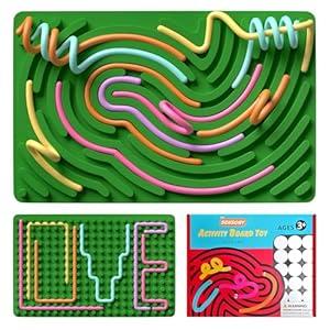 Sensory Fidget Toys for Kids, Silicone Sensory Activity Board for Stress, Anxiety, ADHD & Autism, Soft Worry Toys for Calm Down Corner Supplies, Play Therapy, Portable Travel Bag & 15 Strings (Light Green)