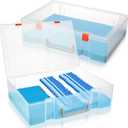 2 Pack Foam Name Badge Holder with Plastic Case Blue Foam Id Badge Holder Name Tag Tray Organizer Box with 48 Name Card Holders Badge Display Storage for Desk Office School