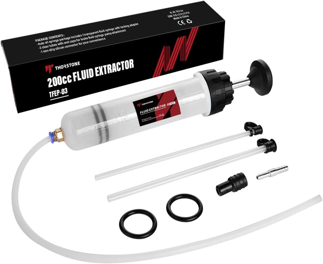 Thorstone Automotive Fluid Extractor Pump with Long Rubber Hose, Oil Change Syringe with Hose, Manual Fuel Suction & Filler, Fluid Oil Change Evacuator (7 Oz./0.21 Qt./200 CC)