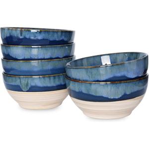 Bosmarlin Small Ceramic Dessert Bowls, 16 Oz, Set of 6, Dishwasher and Microwave Safe, For Cereal, Ice Cream, Soup, Salad, Rice (Deep blue, 16 Oz)