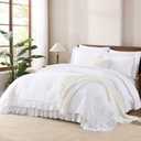 Andency White Comforter Set Queen Size, Lightweight Fluffy Farmhouse White Ruffle Bedding Set, Soft Polyester All Season Shabby Chic Bed Comforter Set 3 Pieces(1 Ruffle Comforter 2 Pillowcases)