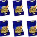 NOBILITY Pooja Items Diwali Gift Golden Small Kamdhenu Cow and Calf with Blue Box Metal Statue Decorative Item Showpiece for Home Office Decoration Wedding Return Gifts (Pack of 6)