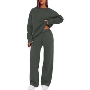 XIEERDUO Sweatsuits Women 2 Piece Outfit Matching Lounge Sets Fall Outfits 2025 Fashion Clothing Crewneck Track Suits (Small, Dark Grey)