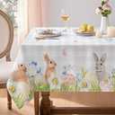 Softalker Spring Easter Tablecloth Rectangle - Bunny & Eggs Buffalo Plaid Flower Table Cloths, Stain Resistant Wrinkle Free Table Covers for Dinner/Party/Picnic/Outdoor, Grey Checkered 60 x 102 Inch