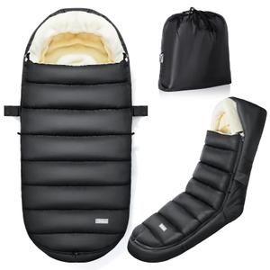 IvyWind Stroller Footmuff, Baby Winter Stroller Bunting Bag with Removable Zipper, Universal Warm Sleeping Bag for Cold Weather, Waterproof & Cozy Fleece Lining for Toddler Infant Kids, Black