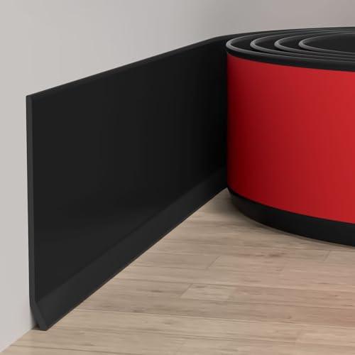 Duzzy Flexible Baseboard Molding Trim, 4 Inch(W) x 20 Feet(L) Peel and Stick Rubber Wall Trim Molding, Self-Adhesive Vinyl Wall Base Cove Base (Black)
