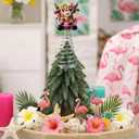 2 x Gejoy Flamingos Highland Cow Miniature Tree Topper, 5.1 Inch Summer Beach Mini Highland Cow Tree Topper Decorations, Resin Cattle Figurine for Home Rustic Farmhouse Table Decor, Summer Gift Ideas