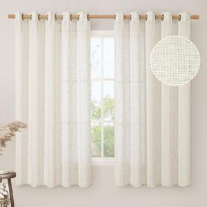 LAMIT Natural Linen Curtains 63 inch Length for Living Room, Boho Semi Sheer Light Filtering Window Textured Neutral Drapes with Bronze Grommet for Bedroom, 2 Panels Set, 60 x 63 Inch