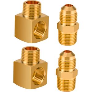 2 Sets Brass 90-Degree Street Elbow Fitting 3/8" NPT Male x Female Flare Half-Union 3/8" Flare x Male NPT Adapter for Mr. Heater Buddy Heaters, Propane Hose Connector F273684