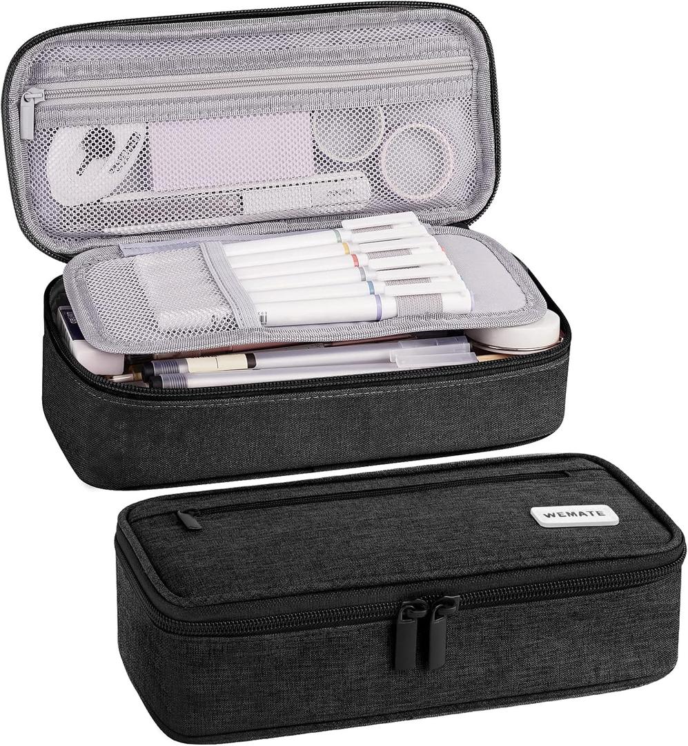 WEMATE Pencil Case, Large Storage Organizer for Stationery, Back - to - School Essential, Teacher Must - have, Big Pencil Pouch, Marker Case School Supplies for College & High School (Black)