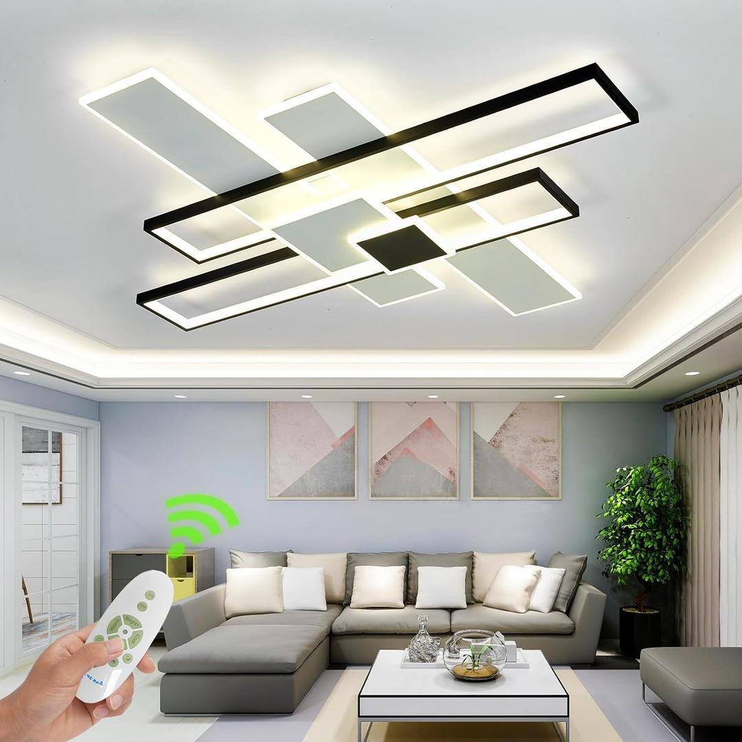 Modern Ceiling Light for Living Room Large Geometric Modern Led Ceiling Light Fixture Dimmable with Remote Controller Flush Mount Led Light Fixture, X-large,l41xw40in