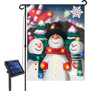 Lighted Christmas Garden Flag, Solar Outdoor Decorative Led Snowman Choir Flags Yard Decor, 8 Lighting Modes Led Flag,12x18 Double Sided Winter Decorations for Home Porch Outside
