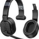 COSMUSIS Trucker Bluetooth Headset with Dongle, Wireless Headsets with Noise Cancelling Microphone, 50+Hrs HD Talktime Bluetooth Headphones with Detachable Earpad/Single+Dual Mode for Office/Driving