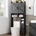 Wooden Over The Toilet Storage Cabinet with Barn Door, 7.8"D x 30.7"W x 65.4"H