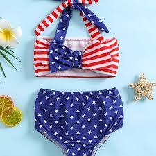 Aalizzwell Baby Girl Bathing Suit, Toddler Girls Two Piece Swimsuit Halter Top Bikini Bottoms Swimming Suit 2-3T