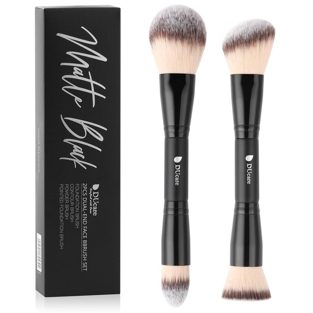 DUcare Makeup Brushes Duo End Foundation Contour Powder and Buffer Brush Bronzer Double Makeup Brush Set 2Pcs black (B03)