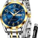 OLEVS Mens Watches Business Large Numer Easy to Read Quartz Watch Stainless Steel Waterproof Luminous Date Casual Male Watch
