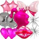 11 Pcs Hot Pink Princess Foil Balloons, Disco Ball Balloon, Girl Head Balloons, Pink and Silver Balloon for Box Photo Booth Backdrop, Birthday, Baby Shower, Bachelorette Theme Party Decorations