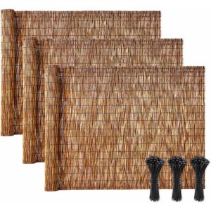 VEVOR Natural Reed Fencing, 4 ft x 16.4 ft, 3 Pack Decorative Natural Reed Fencing Roll, Decorative Fence for Backyard Divider, Privacy Screen Panel Curtain for Balcony Patio Garden Backyard Outdoor