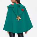Christmas Tree Cape Costume for Women Bow Ball Decor Hooded Cloak Cape Xmas Tree Dress Costume for Cosplay Party (Green, L)