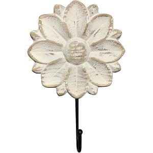 Decorative Wall Mounted Flower Hook, White Distressed Wood Hanging Hook, Farmhouse Boho Coat Rack Hook for Hanging Things, Towels, Purse