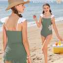 GRACE KARIN Girls One Piece Swimsuits with Mesh Cover Up Teen Cutout Bathing Suit Set Size 10 Green