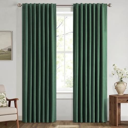 MIULEE 100% Blackout Linen Curtains for Bedroom, Christmas Emerald Green Solid Luxury Decor Thermal Insulation Room Darkening Drapes for Living Room Nursery Back Tab Rod Pocket 42 x 84 Inches 2 Panels