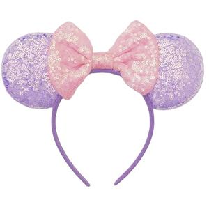 XINXIYAN Mouse Ears Headbands for Women Glitter Sequin Mouse Ears Bow Headband Birthday Party Princess Decoration (Purple)